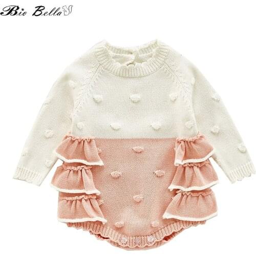 Baby Girl Bodysuit 2021 Spring Autumn Infant 0-24M Girls Sweater Princess Kintted Long Sleeve Flower New Year Outifts