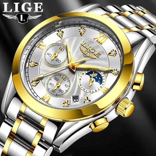 Men Watches LIGE Top Luxury Brand Full Steel Waterproof Sport Quartz Watch Men Fashion Date Clock Chronograph Relogio Masculino