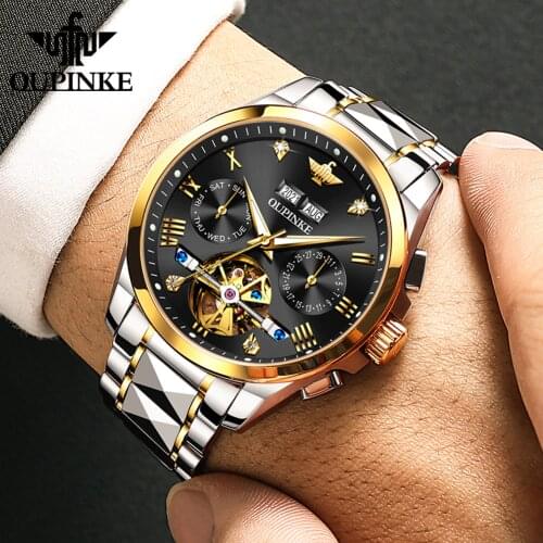 Swiss OUPINKE Top Brand Mechanical Wristwatch Luxury Sapphire Glass Automatic Watch Stainless Steel Waterproof 50M Watches Men