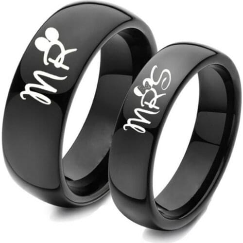 Black Classic MR MRS Stainless Steel Creative Fashion Couple Ring Party Rings For Men and Women Love Lovers Jewelry Gift 6MM 8MM