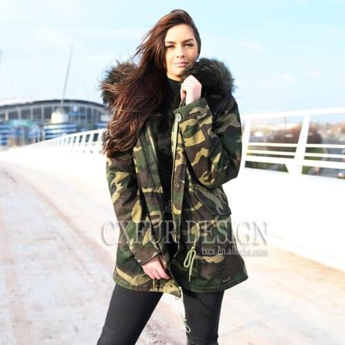 CX-G-P-12 Winter Thick Warm Real Fox Fur Lining Women Parka Jackets with Big Raccoon Collar