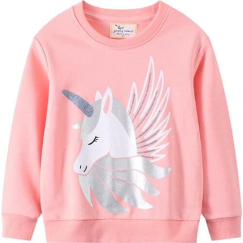 Jumping Meters Autumn Spring Girls Unicorn Print Cotton Hot Sweatshirts for Kids Long Sleeve Top Shirts