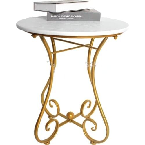 European Wrought Iron Small Table Sofa Round Coffee Table for Living Room Small Bedside Table Balcony Ins Wooden Tea Table