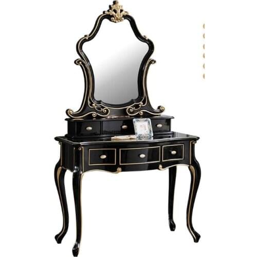 European style dressing table and dressing cabinet bedroom light luxury style retro ebony color dressing table