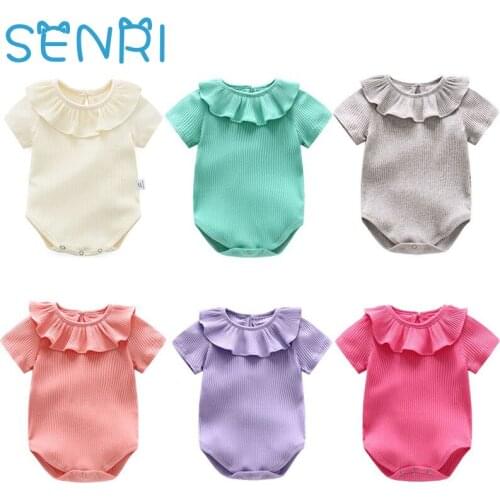 Newborn Cotton Baby Girl Rompers 0-2Y Summer Candy Ruffles Triangle Jumpsuit New Born Infant Baby Solid Color Clothes Outfits