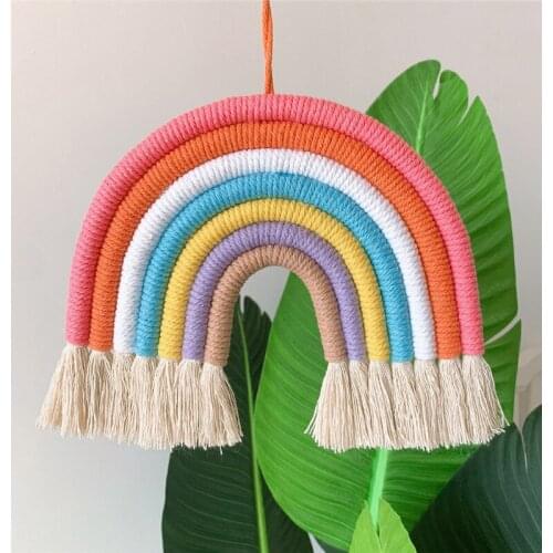 INS Nordic Cotton Hand-Woven Colorful Tassel Hanging Ornaments Home Weaving Rainbow Tapestry Bedroom Kids Room Wall Decoration