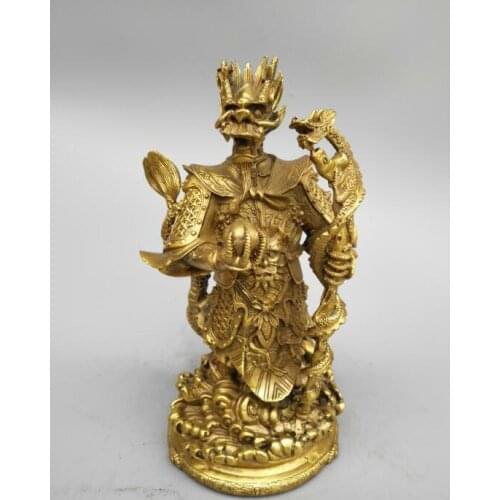 Chinas Seiko Carving Pure Brass East Sea Dragon King Statue