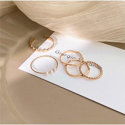 Rings for Women Simple Pearl Wave Ring Light Luxury Fashion Adjustable Ring Opening Jewelry Accessories Wholesale