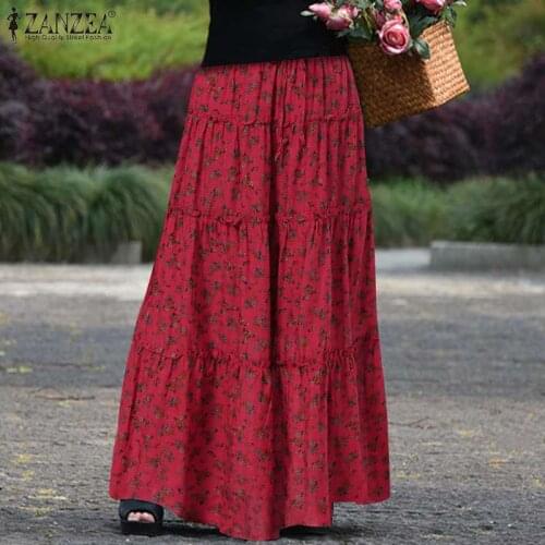 2021 ZANZEA Casual Printed Skirts Fashion Womens Floral Sundress Spring Ruffle Vestidos Female Beach Robe Femme Oversized