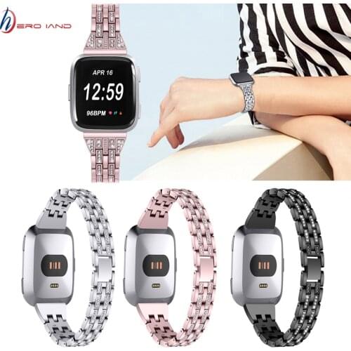 Metal watch bands For Fitbit Versa/Versa Lite & SE/ Versa 2 Stainless Steel strap Bling Diamond Bracelets Wristbands Woman Girls