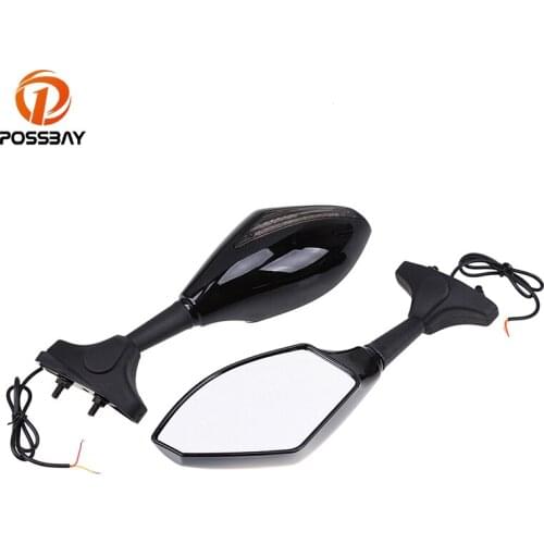 POSSBAY Motorcycle Cafe Racer Mirrors Turn Signal Mirrors With LED for Kawasaki Honda Suzuki Yamaha Motorbike Rear View Mirrors