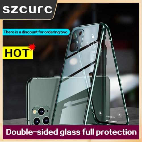 For iPhone 11 Pro MAX Case 360° Full Protection Tempered Magnetic Adsorption Metal Glass Phone sleeve.iPhone12 XR X XS MAX Mini