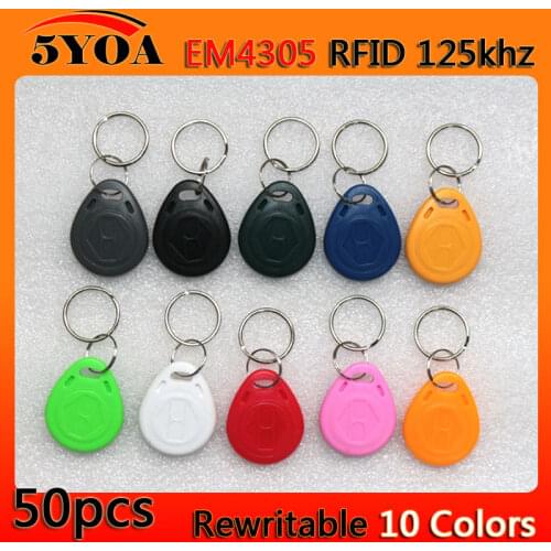5YOA 50pcs em4305 Copy Rewritable Writable Rewrite Duplicate RFID Tag Proximity ID Token Key Keyfobs Ring 125Khz Card Access