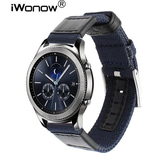 Woven Nylon & Genuine Leather Watchband for Samsung Gear S3 Classic Frontier R760 R770 Quick Release Watch Band Wrist Strap Blue