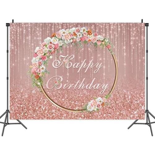 Pink Glittering Rose Garland Ring Backdrops Photos Background Decor for Birthday Portrait Photography Photocall Studio Props
