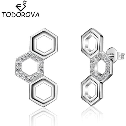Todorova Cubic Zircon Hexagon Honeycomb Earrings for Women Hive Hexagon Stud Earrings Simple Geometric Earrings bijoux