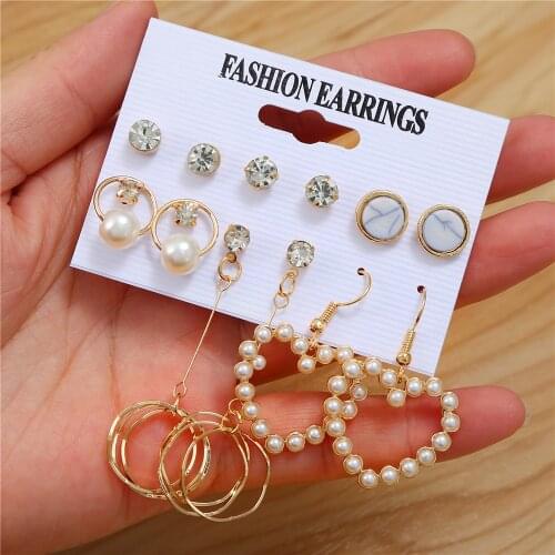 6 Pairs Zircons Pearls Dangle Earrings For Women Girls Classic Trendy Elegant Hoop Earrings Ear Studs Fashion Jewelry Gifts