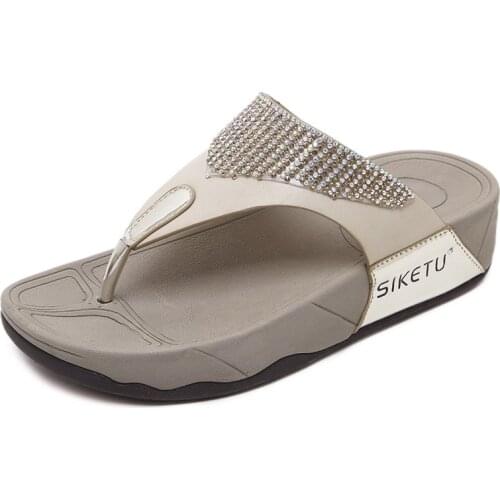 SIKETU Fashion Summer Flip Flops Womens Shoes National Bohemian Wedge Sandals Plus Size Sandals Beach Rhinestone Golden