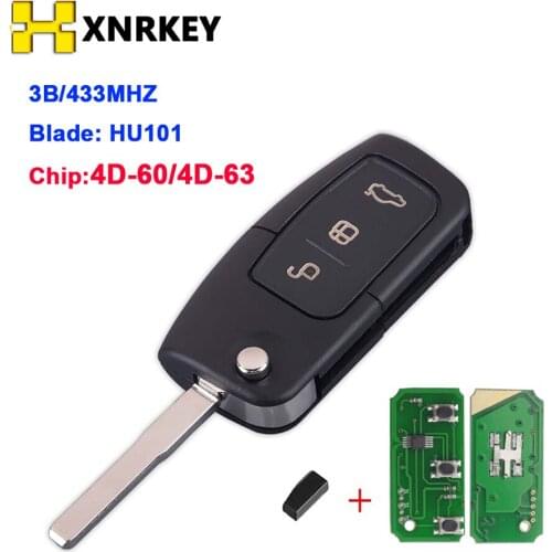 XNRKEY 3 Buttons Remote Car Key HU101 Flip 433Mhz For Ford Focus Fiesta Fusion C-Max Mondeo Galaxy C-Max S-Max 4D60 4D63 Chip