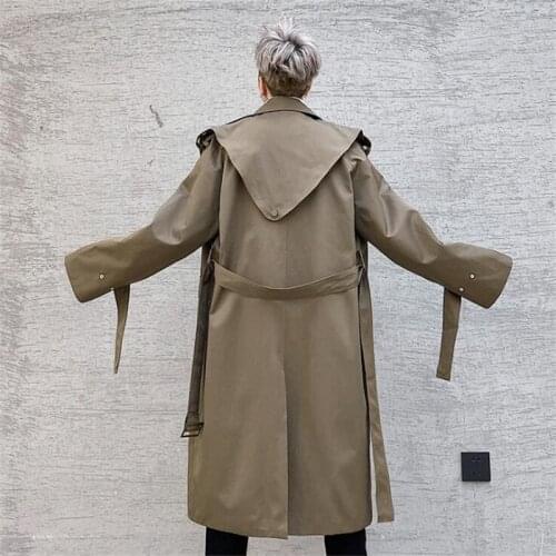 2020 Men Autumn Winter Korean Style Fashion Long Trench Coat Black Khaki Color Vintage Jacket Loose Overcoat