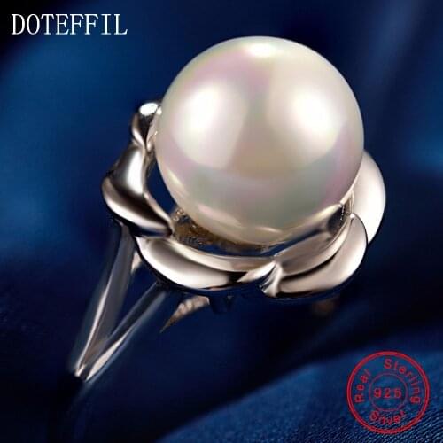 Charm Flower Ring Woman 925 Sterling Silver Fashion High Quality AAA 10mm Pearl Woman Jewelry