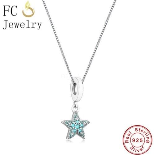 925 Sterling Silver Beach Style Rose Gold Blue Sea Fish Starfish Pendant Necklace For Women Chain Choker Trinket 2021 Summer