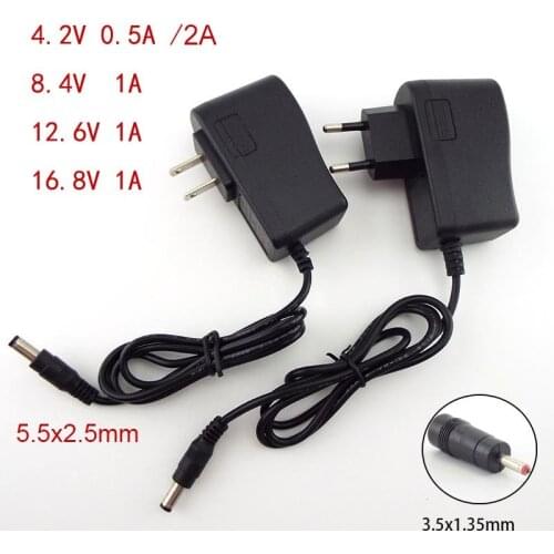 AC 100-240V DC 4.2V 8.4V 12.6V 16.8V 1A 1000MA Power charger adapter Supply 8.4 12.6 16.8 V Volt 3.5mm 5.5mm for 18650 battery