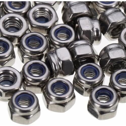 100Pcs M3 Stainless Steel Nylon Insert Lock Nut Self-locking Nylock Hexagon Hex Nut Locknut For Hardware Accessories