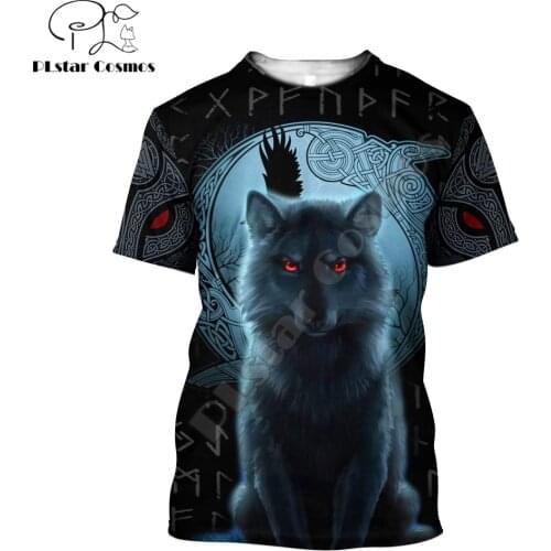 2021 Summer Men t-shirt Fenrir Viking Wolf And Moon Tattoo 3D Printed Harajuku Casual short Sleeve Tee shirts Unisex tops QDL023