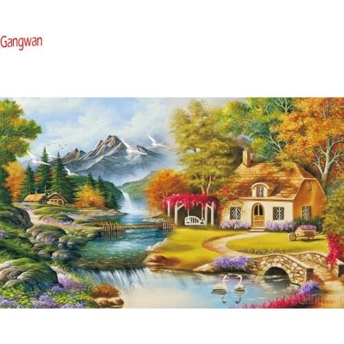 5D Diy Diamond Painting antumn Village landscape Cross Stitch Kits Embroidery Mosaic natural Picture Of Rhinestones Wall Sticker