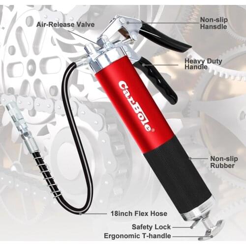 6000 PSI Heavy Duty Deluxe Grease Gun Pistol Grip Manual 14oz Cartridge w/ 18" Flex Hose and a 5-1/2 Hard Metal Extension Tube