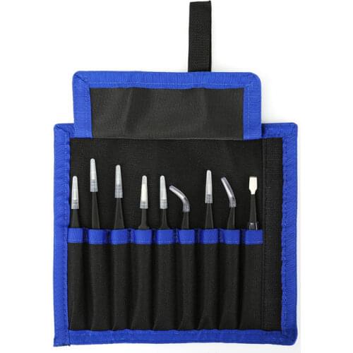 9pcs Anti-static ESD Stainless Steel Precision Tweezers Set Kit Maintenance Tools for Electronics Craft Jewelry Phone Repairing