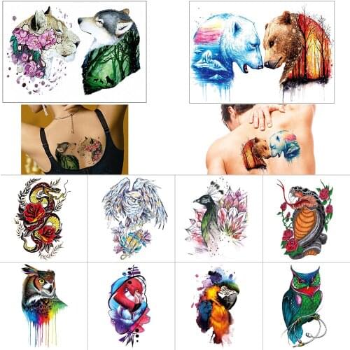 Body art tattoo stickers Owl bird temporary tattoo Snake fish waterproof fake tattoo Animal color tattoo stickers