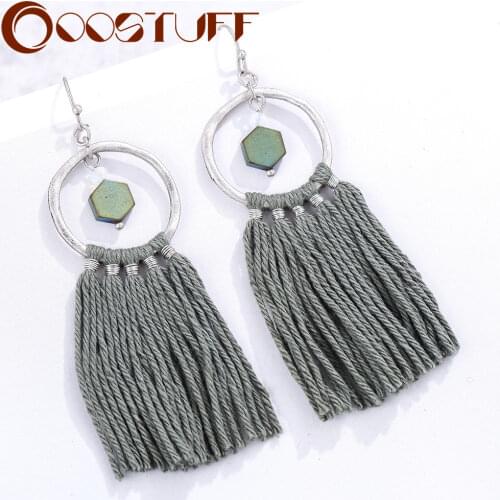 Bohemia Green Tassel Drop Earrings Ethnic Unusual Thing Trend 2021 Jewelry for Women Suspension Pendientes brincos Accessories