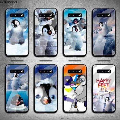 Cute penguin happy feet Phone Case Tempered Glass For Samsung S20 Plus S7 S8 S9 S10 Plus Note 8 9 10 Plus