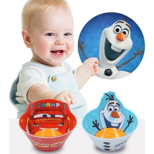 Childrens Melamine Bowl Disney Frozen Stitch Mickey Cars Mermaid Snow White Monster Inc Bowl Babys Cartoon Anti-fall Tableware