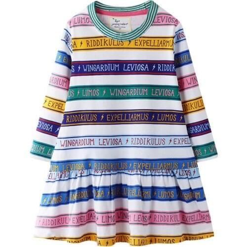 Jumping baby girls princess dresses cotton kids clothing striped short sleeve cartoon dress applique baby girls summer dress