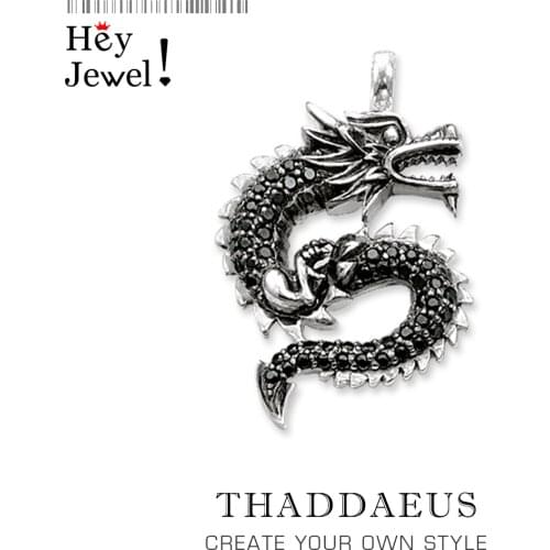 Pendant Black CZ Dragon Long,2019 Brand Vintage Jewelry Europe Bijoux Accessories 925 Sterling Silver Gift For Woman Men