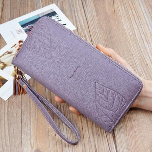 Leaves Embossing Long Wallet Clutch Bag Female Purses Wristlet Card & Id Holders Zipper Money Purse Women Wallet Leather Wallets