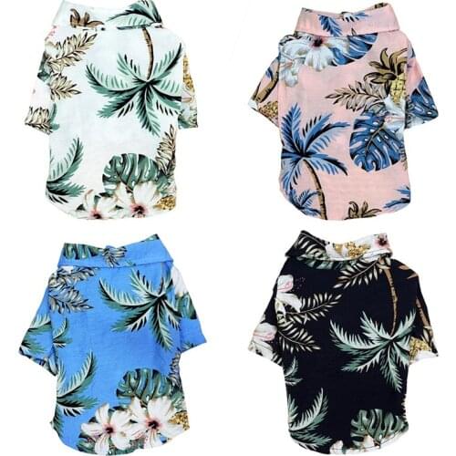Dog Shirts Clothes Summer Beach Clothes Vest Pet Clothing Floral T-Shirt Hawaiian For Small Large Dog Chihuahua D