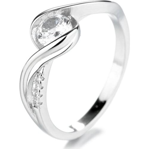 Geometric Design Ring Shiny White Rhinestone Small Round Stone Luxury Crystal Wedding Jewelry Romantic Ladies Fine Jewelry 2021