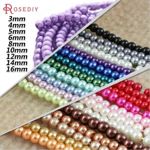 3/4/5/6/8/10/12/14/16MM Glass Dyeing Color Round Imitation Pearls Beads Diy Jewelry Earrings Bracelets Findings Accessories