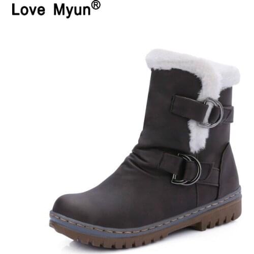 Fashion Winter Boots Women Snow Boots Flat Heels Winter Shoes Warm Fur Boot Mid-Calf Spring Autumn Womens Shoes Plus Size 34-43