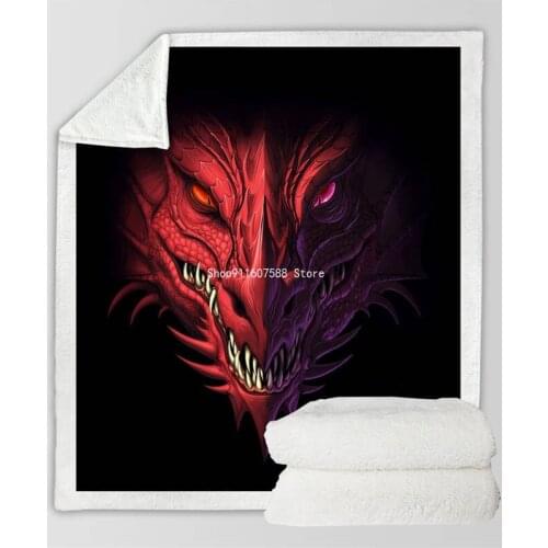 Cartoon Red Dragon Bed Blanket Head of Angry Throw Blanket 3D Plush Sherpa Fleece Bedspreads Teen Fluffy Blanket Dropshipping