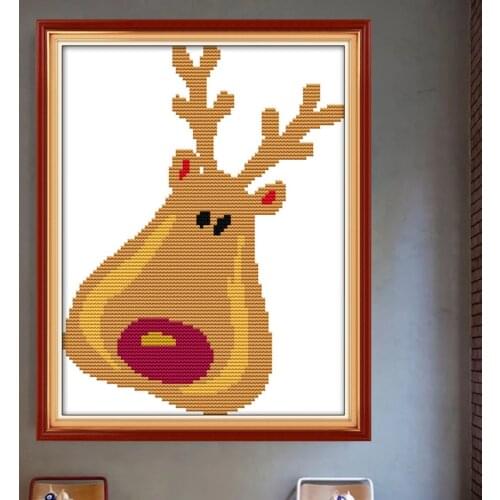 Christmas deer/elk Cross Stitch Kit Small Printed patterns canvas Chinese Embroidery Needlework set Easy Cross-stitch Decoration