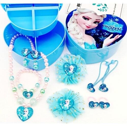 Elsa Princess Kids Girl Toy Children Bracelet Necklace Set Jewelry Gift Box Cute Hair Clip Frozen 2 Hair Christmas Holiday Gift
