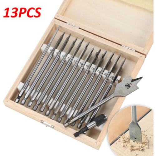 13PCS Wood Drill Bit Set Flat Spade Extension Shank Hex Hole Cutting Borer & Box Car Accessories