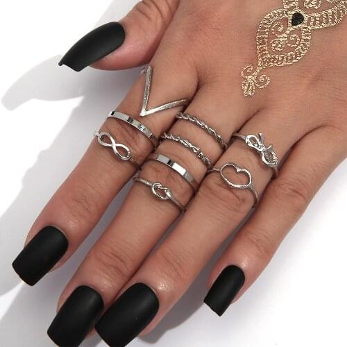 9Pcs Vintage Heart Rings Set Fashion Silver Color Finger Infinite Jewelry Rings Women Men Girls Wedding Luxury Jewellery Gift