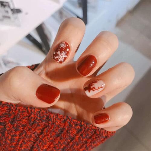 24Pcs Christmas Elk False Nail French Tips Ballerina Full Cover Fake Nail Artifical Nails Nail Salon Supplies And Tools