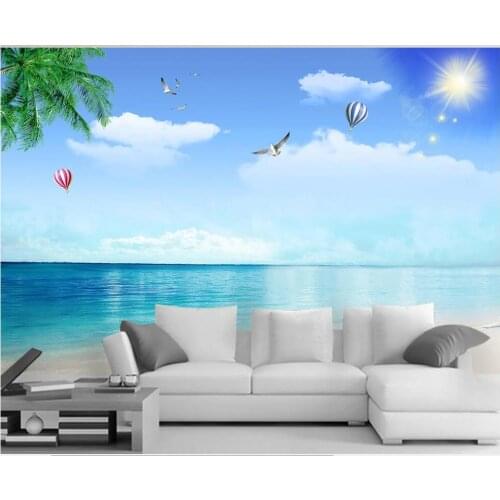 Custom photo mural 3d wallpaper Sea view beach seagull coconut hot air balloon living room wallpaper for walls 3 d in rolls